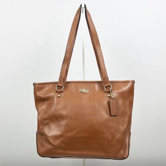 Coach Fall Autumn Brown Textured Pebbled Leather Zipper Tote Shoulder Bag - Picture 1 of 16